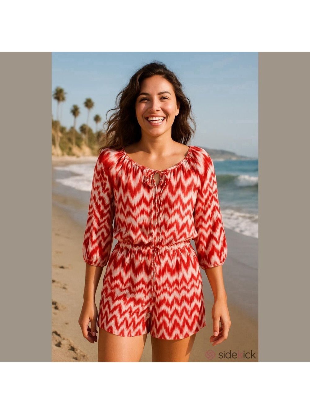 New York & Company Red White Ikat Jumper Shorts XS